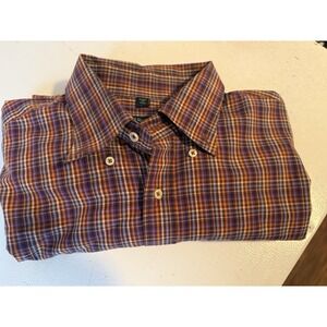 Jeff Rose Italy‎ Button Up Shirt Dress Shirt Purple Plaid Check Men's XL EUC